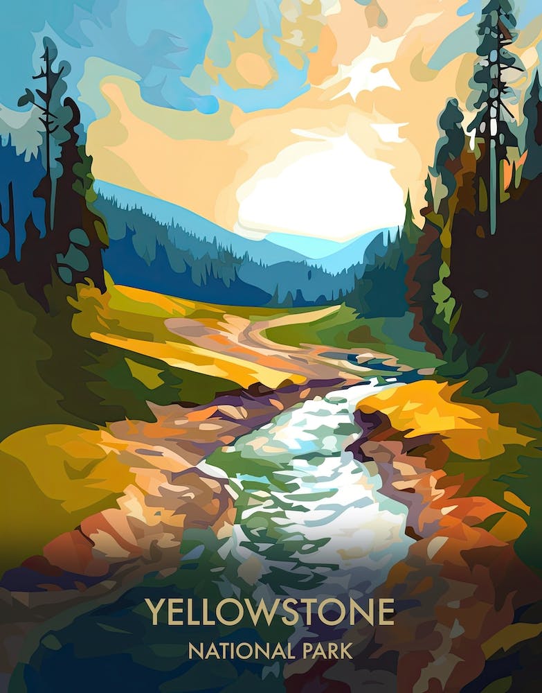 Yellowstone National Park Travel Poster Illustration Style 5