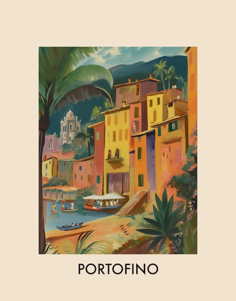 Portofino Italy 4 Vintage Travel Poster