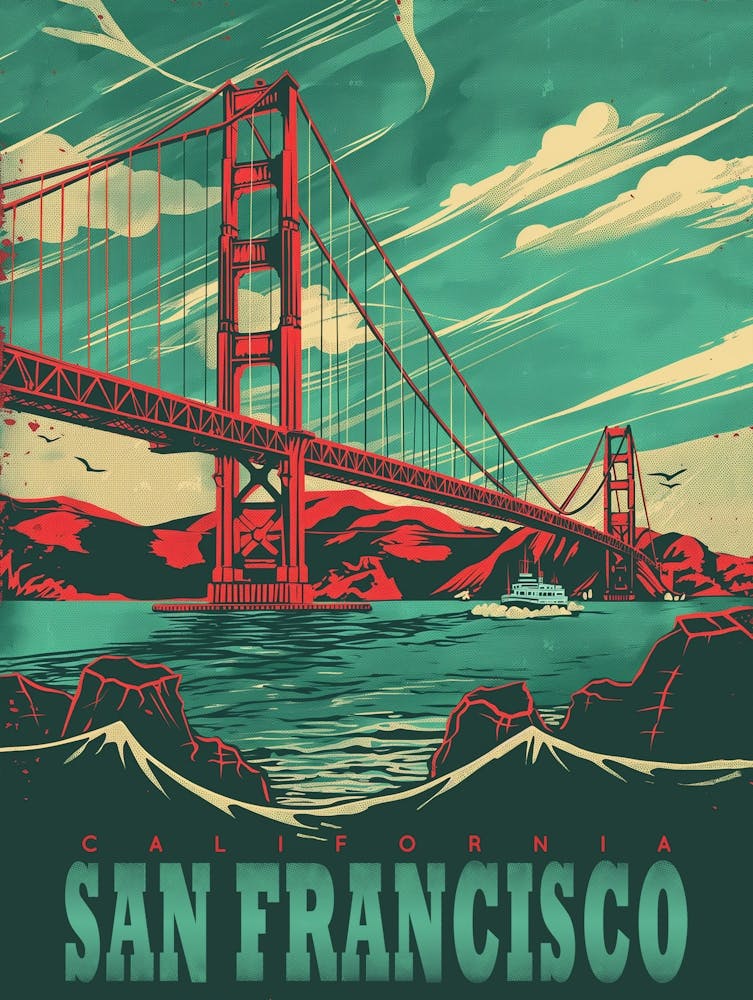 Die Pracht der Golden Gate Bridge mit diesem Vintage Poster