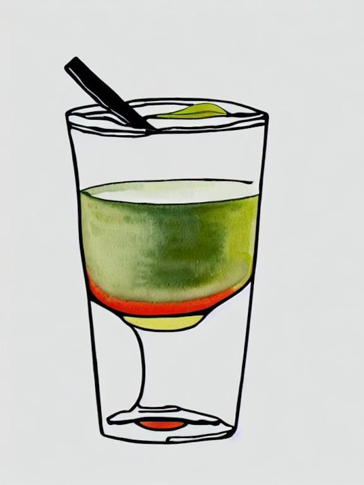 Hemingway Daiquiri Minimal Line Drawing With Watercolour Cocktail Poster