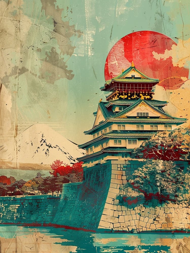 Osaka Castle Vintage Japan Mid Century Modern 1