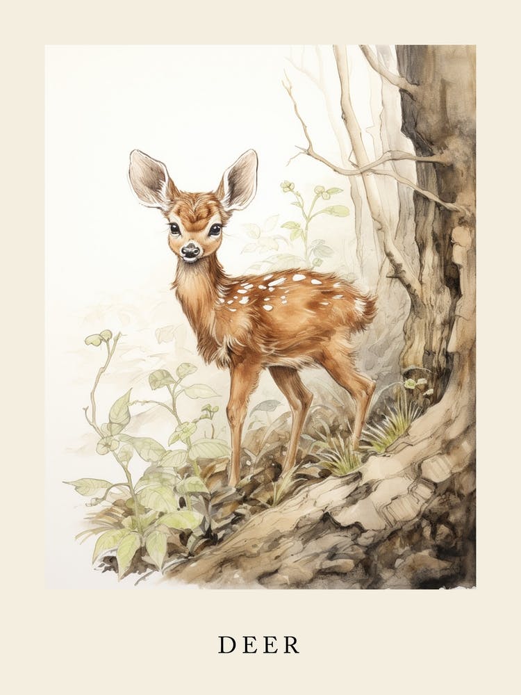 Beatrix Potter Inspired  Animal Watercolour Deer 1