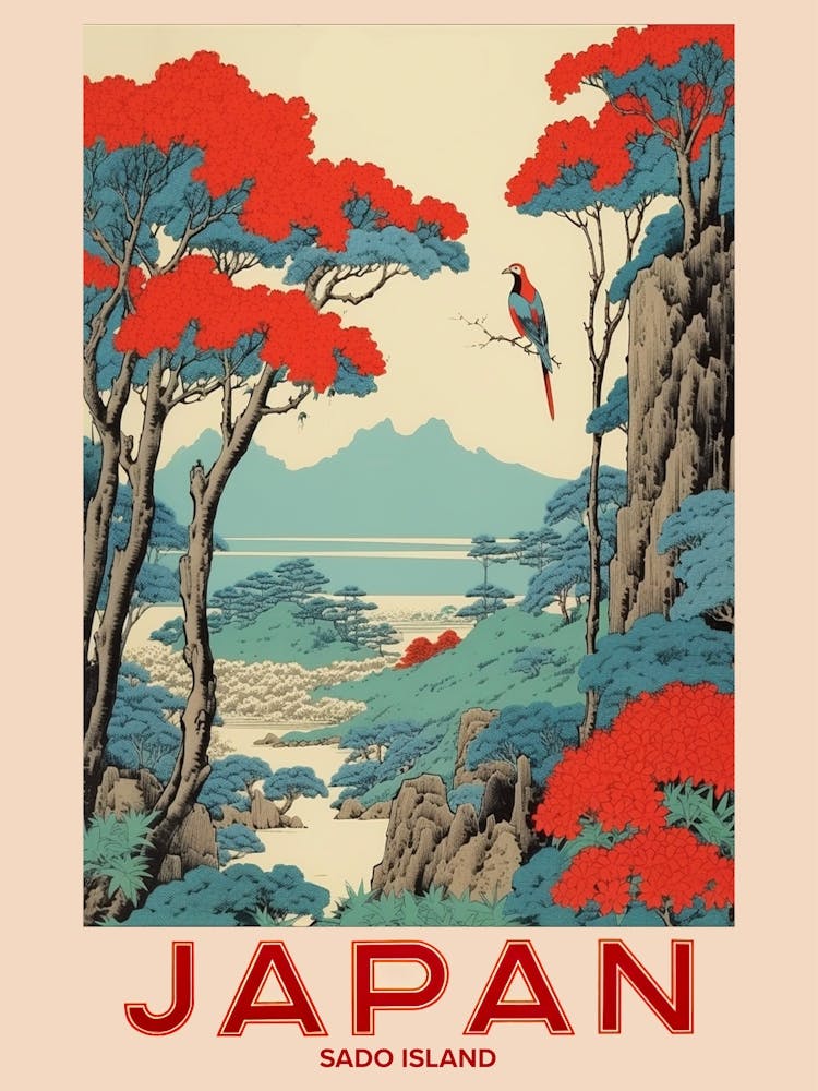 Sado Island, Visit Japan Vintage Travel Art 2