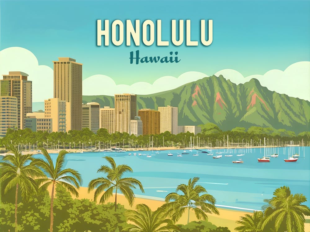 Vintage Hawaii, Honolulu Hanauma Bay Beach Poster