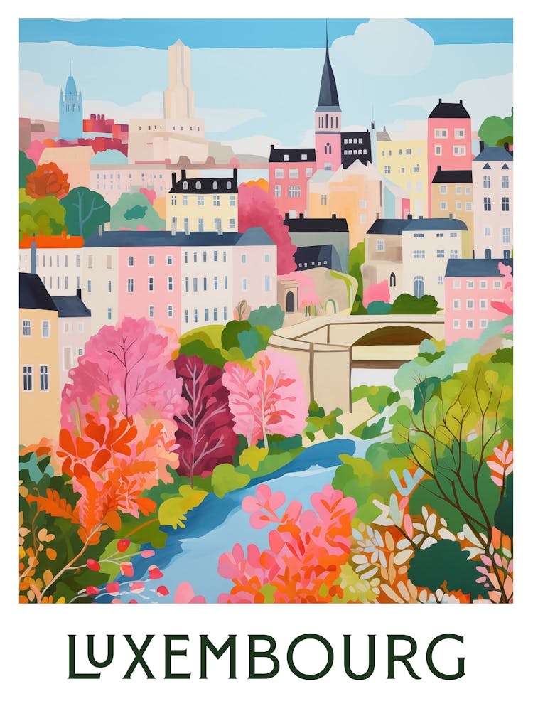 Luxembourg Maximalist Travel Poster Vibrant Colour