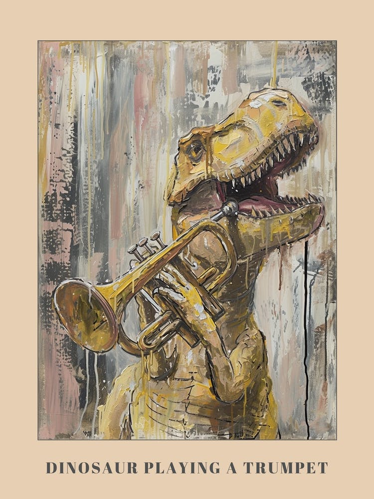 Graffiti Pastel Painting Dinosaur Playing Trumpet 2 Poster