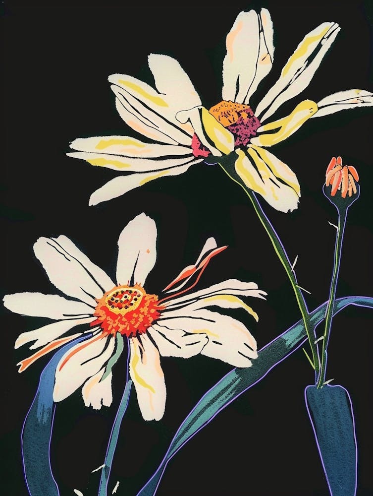 Neon Flowers On Black Daisy 4