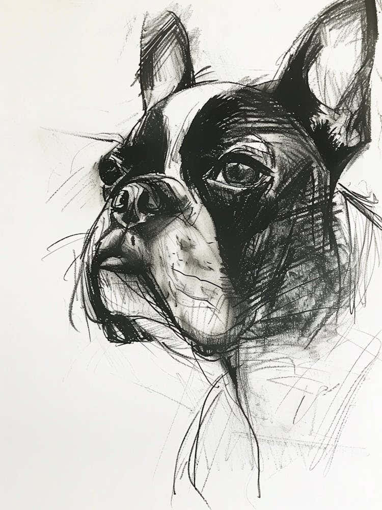Boston Terrier Dog Charcoal Line 4