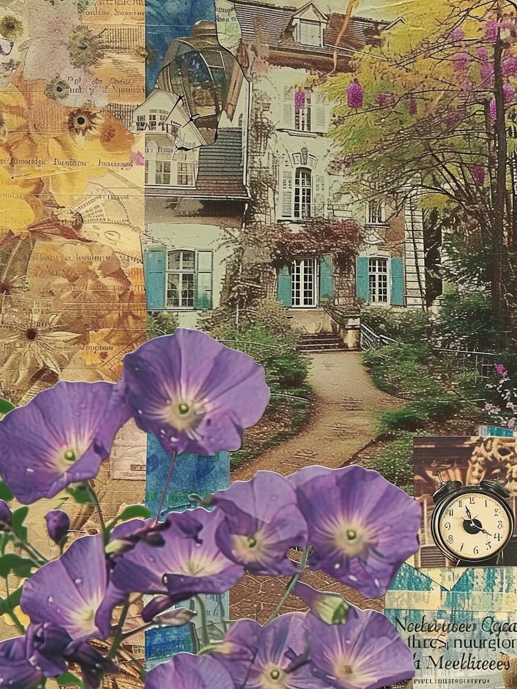 Purple Flowers Scrapbook Collage Cottage 1