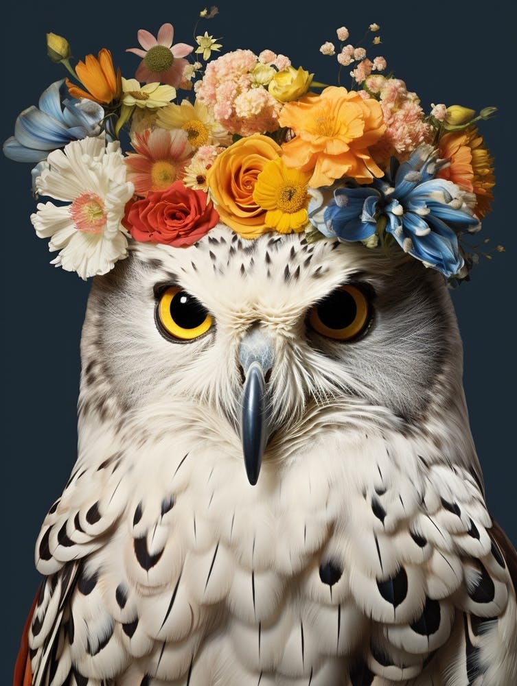 Oiseau avec une Couronne de Fleurs Harfang des neiges 3