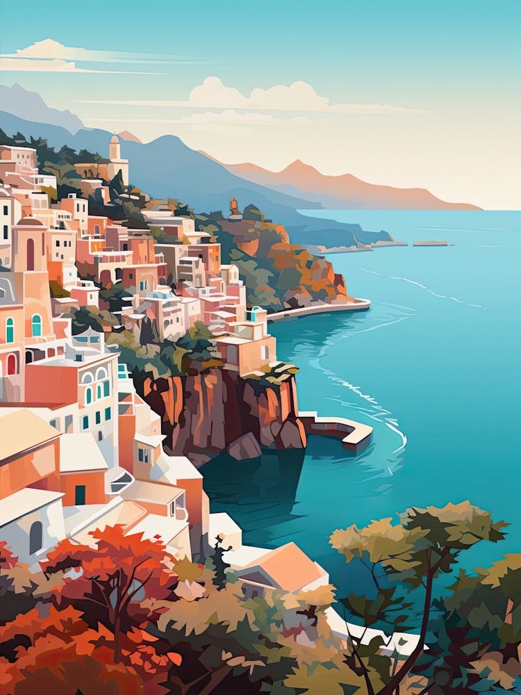 Amalfi Coast, Italy, Geometric Illustration 3