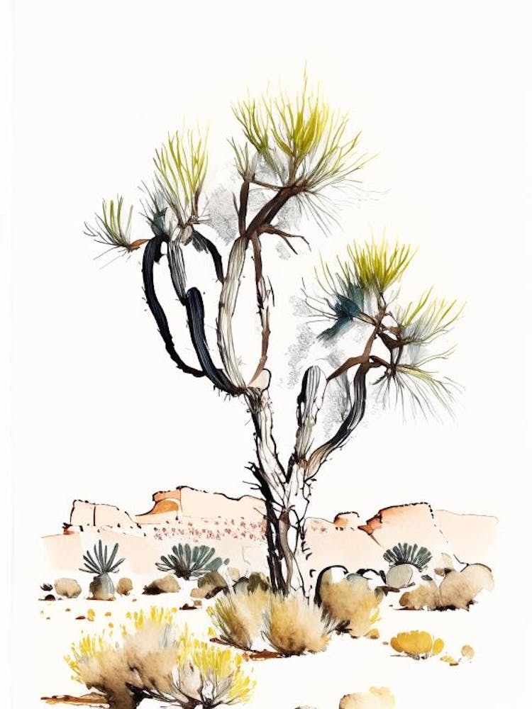 Joshua Trees In Grand Canyon Minimilist Watercolour  (2)