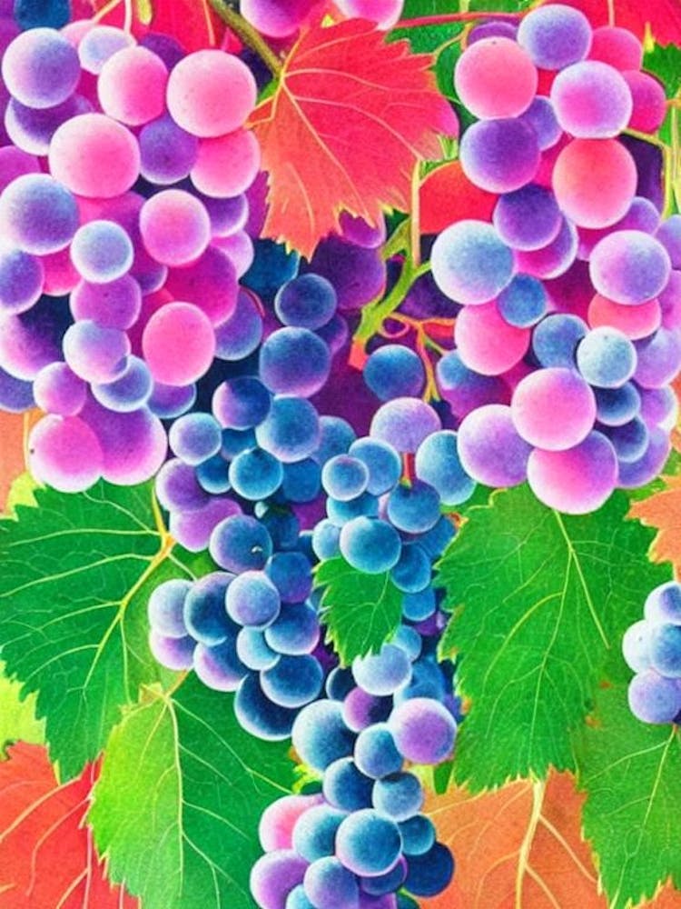 Grapes 1 Risograph Retro Poster Fruit