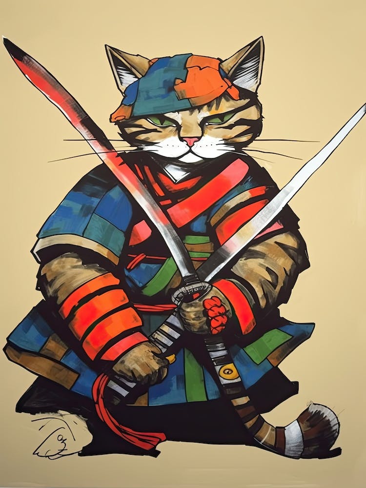 Cat Samurai In Fauvist Matisse Japanese Style  3