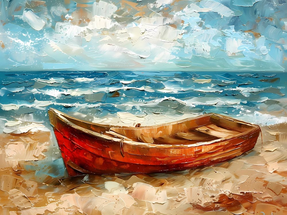 Nautical Escape Oil Painting of a Boat on the Ocean