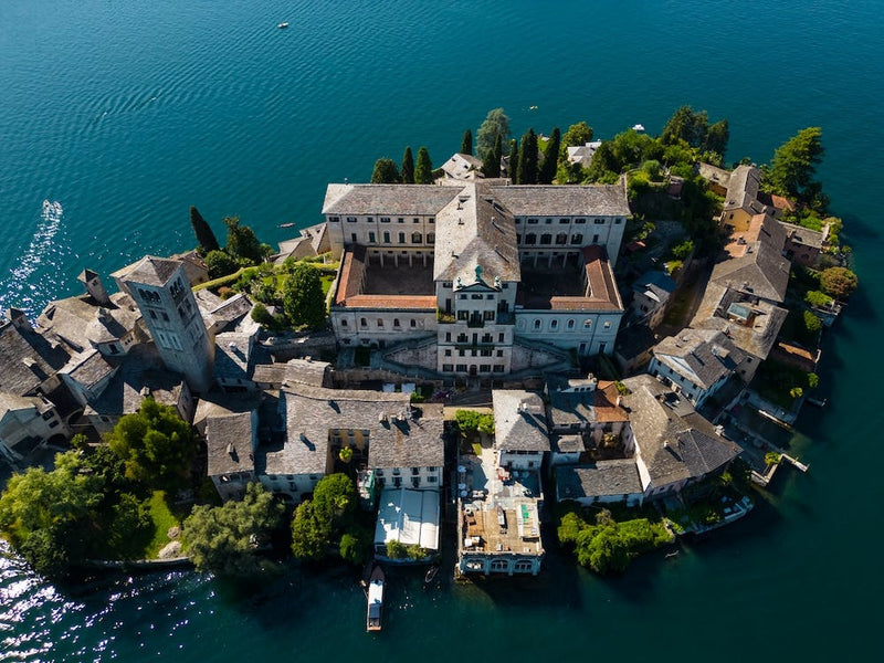The beautiful island of San Giulia on Lake Orta in Italy.