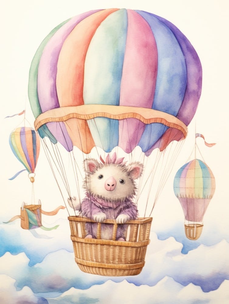 Baby Porcupine 2 In A Hot Air Balloon