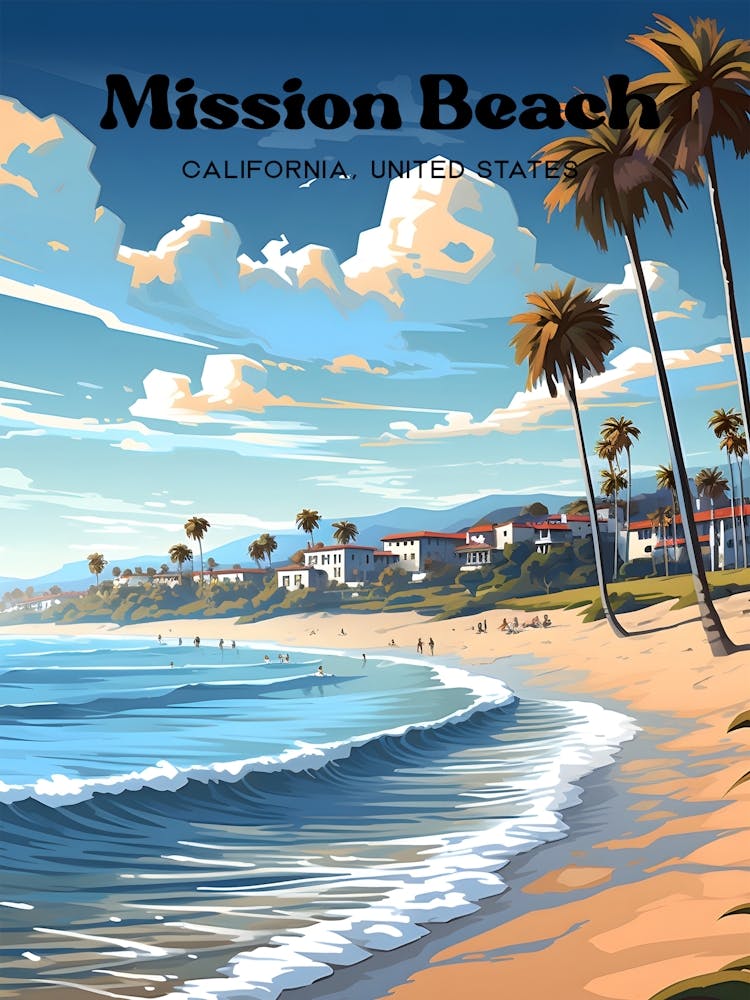 Mission Beach California United States Summer Travel Art Illustration