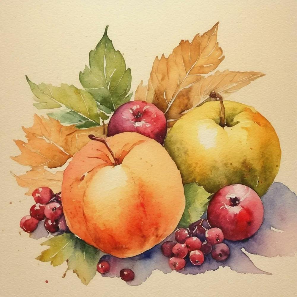 Watercolor Of Apples And Berries