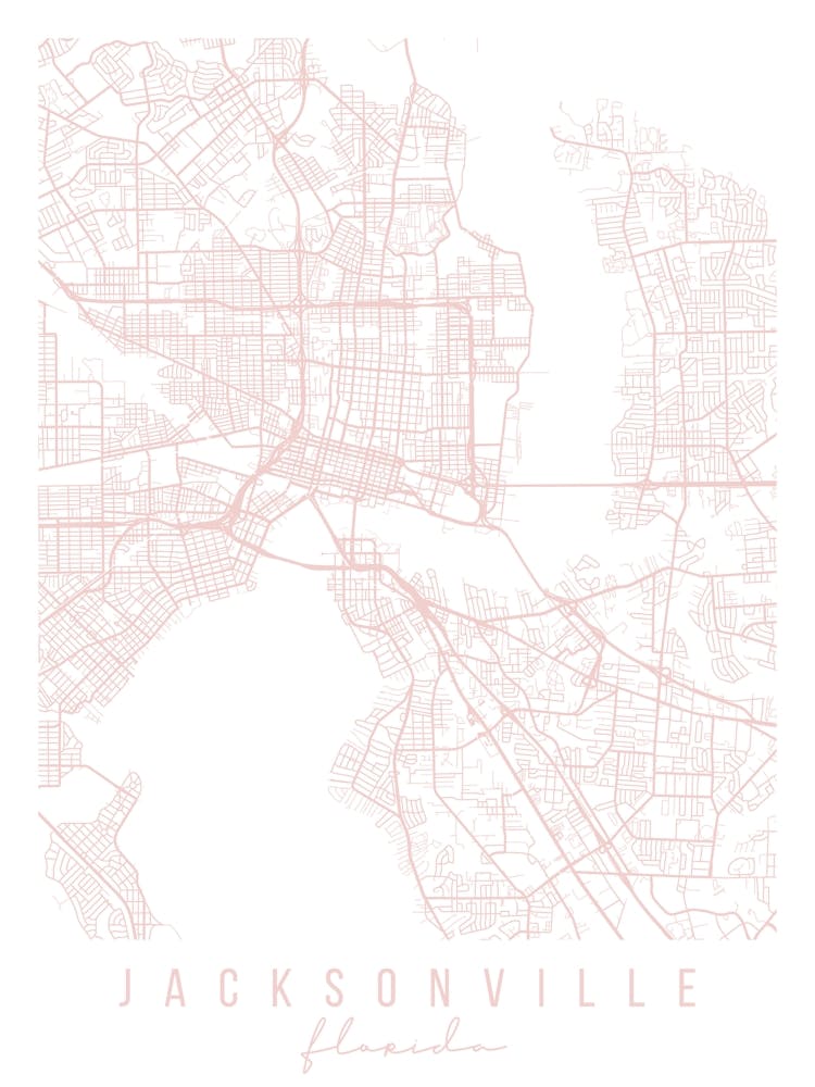 Jacksonville Florida Light Pink Minimal Street Map