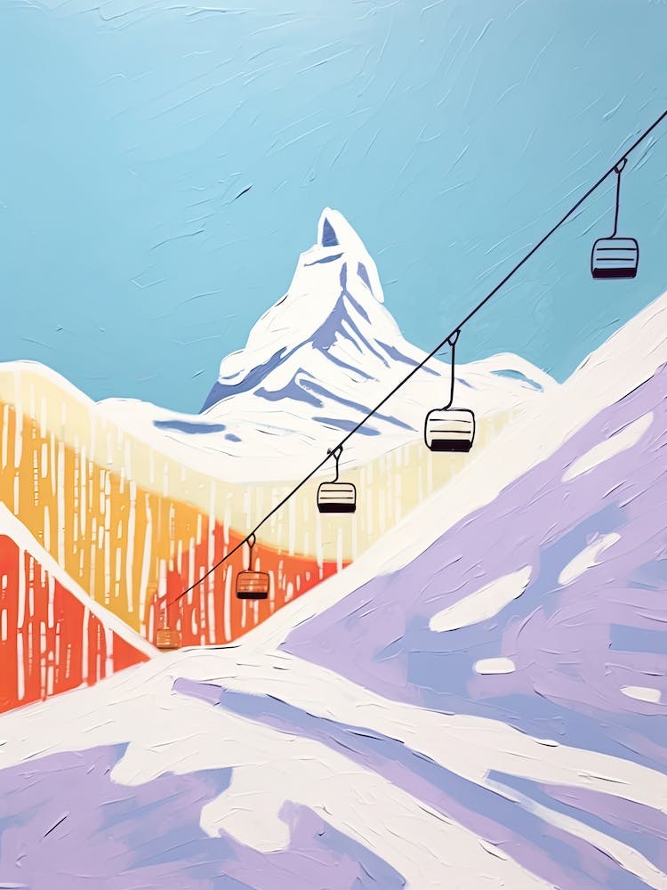 Zermatt   Switzerland, Ski Resort Pastel Colours Illustration 3