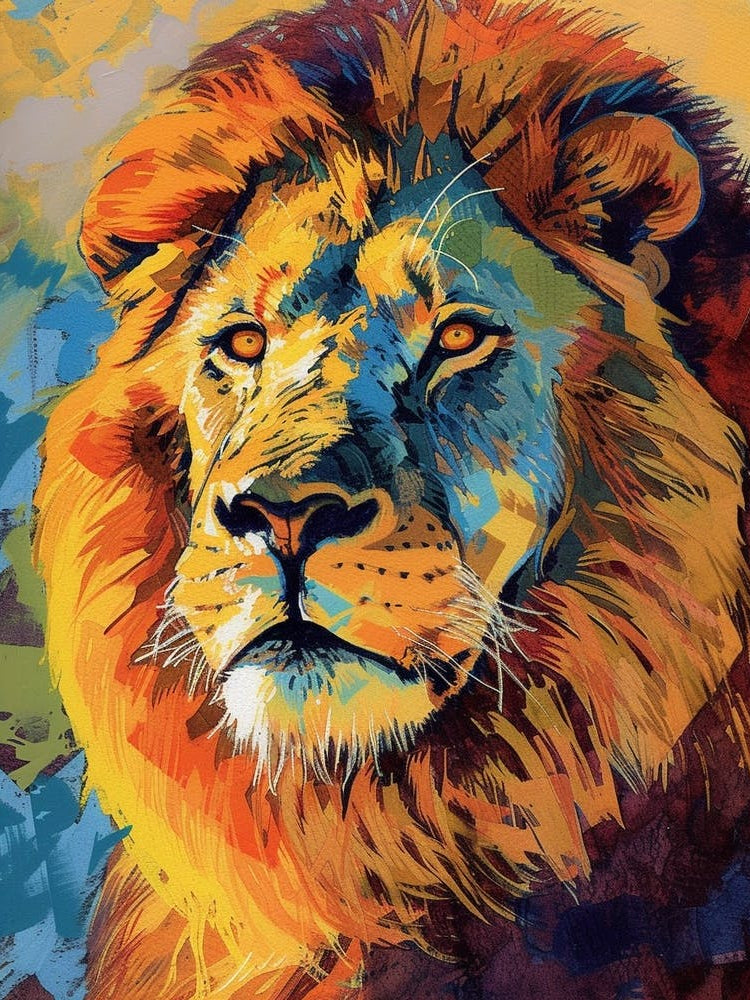Masai Lion Portrait Close Up Fauvist Painting 3