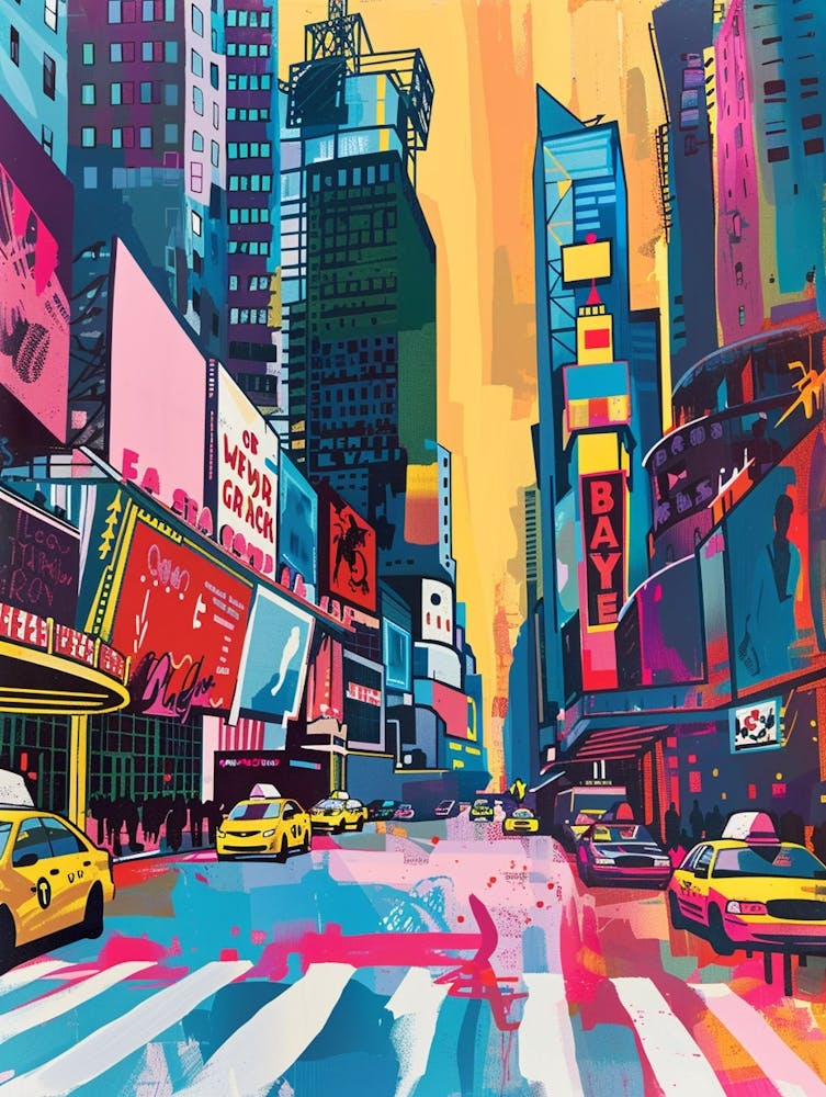 Broadway Theaters New York Colourful Silkscreen Illustration 2