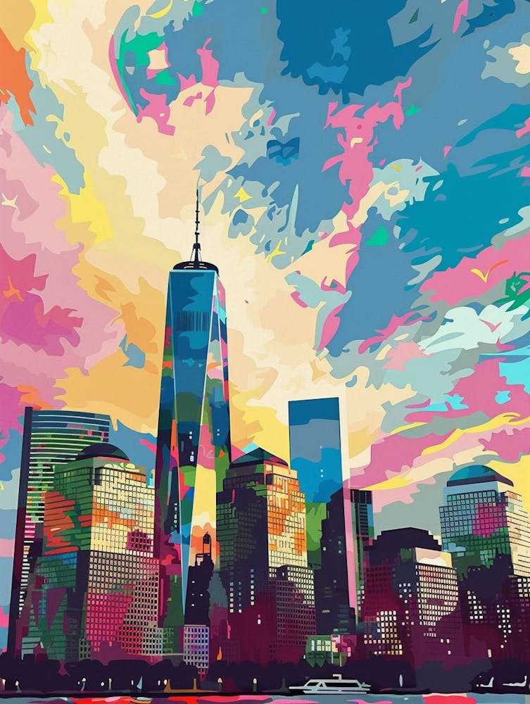 World Trade Center Memorial New York Colourful Silkscreen Illustration 2png