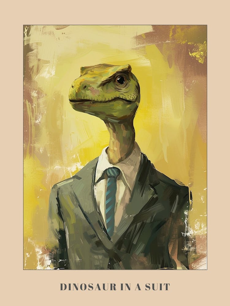 Mustard Painting Of A Dinosaur Lizard In A Suit 2 Poster