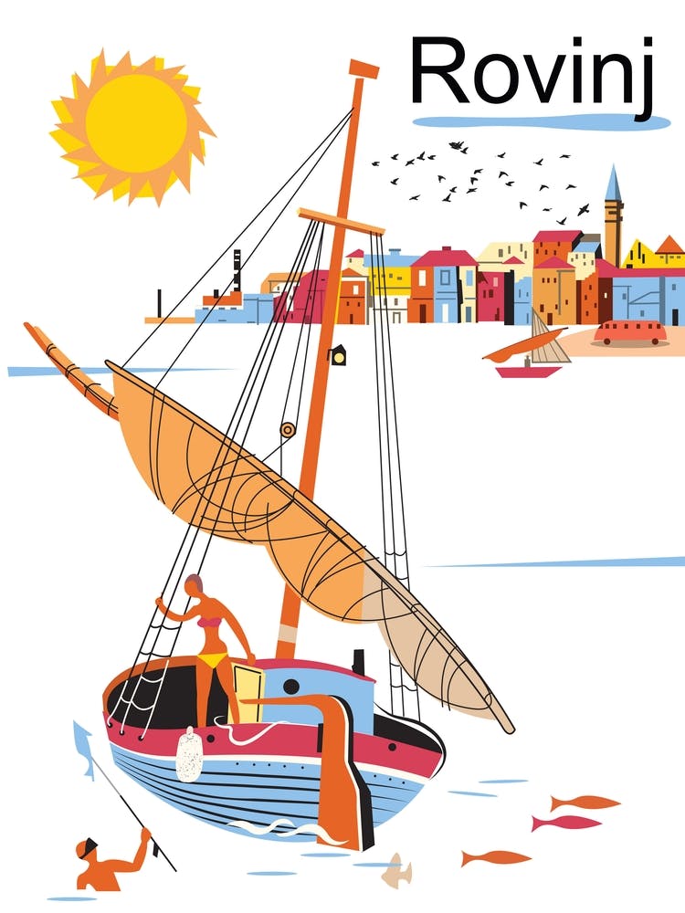 Rovinj, Croatia, Fishing and Sailing on Adriatic Sea