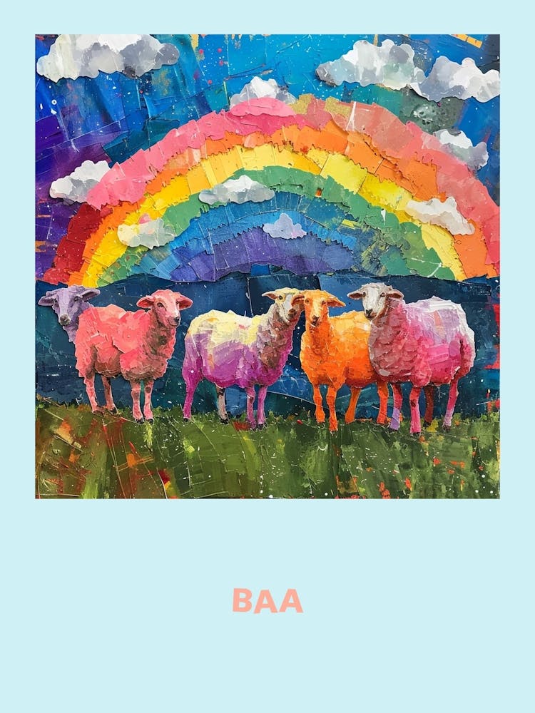 Baa Sheep Rainbow Collage Poster