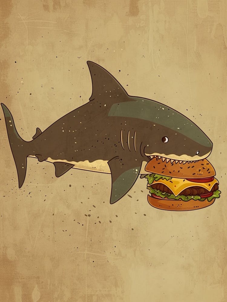 Shark Eating A Cheeseburger Muted Pastel 3