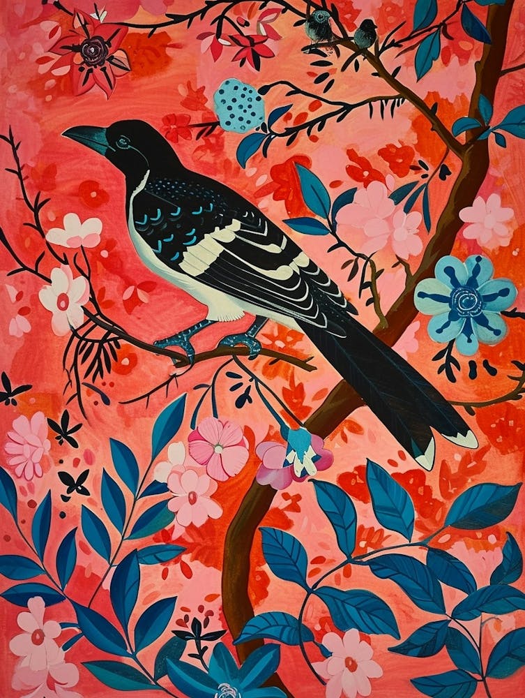Floral Animal Painting Magpie 3