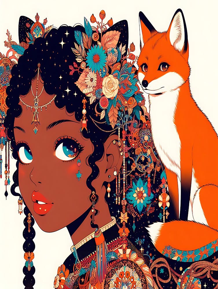 Pretty Anime Girl with Fox 4
