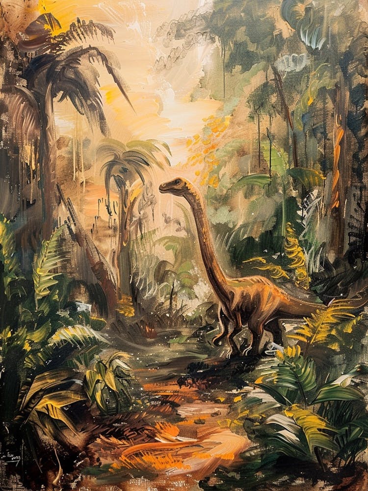 Dinosaur In A Tropical Jungle Painting