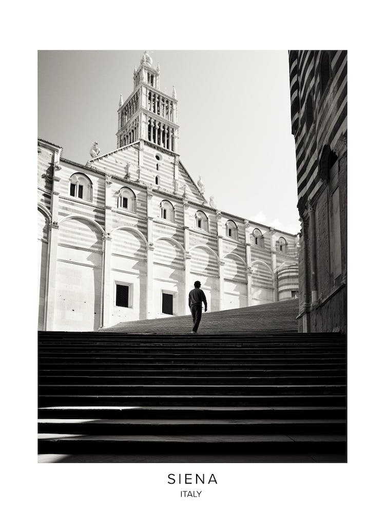 Poster Of Siena, Italy, Black And White Analogue Photography 2
