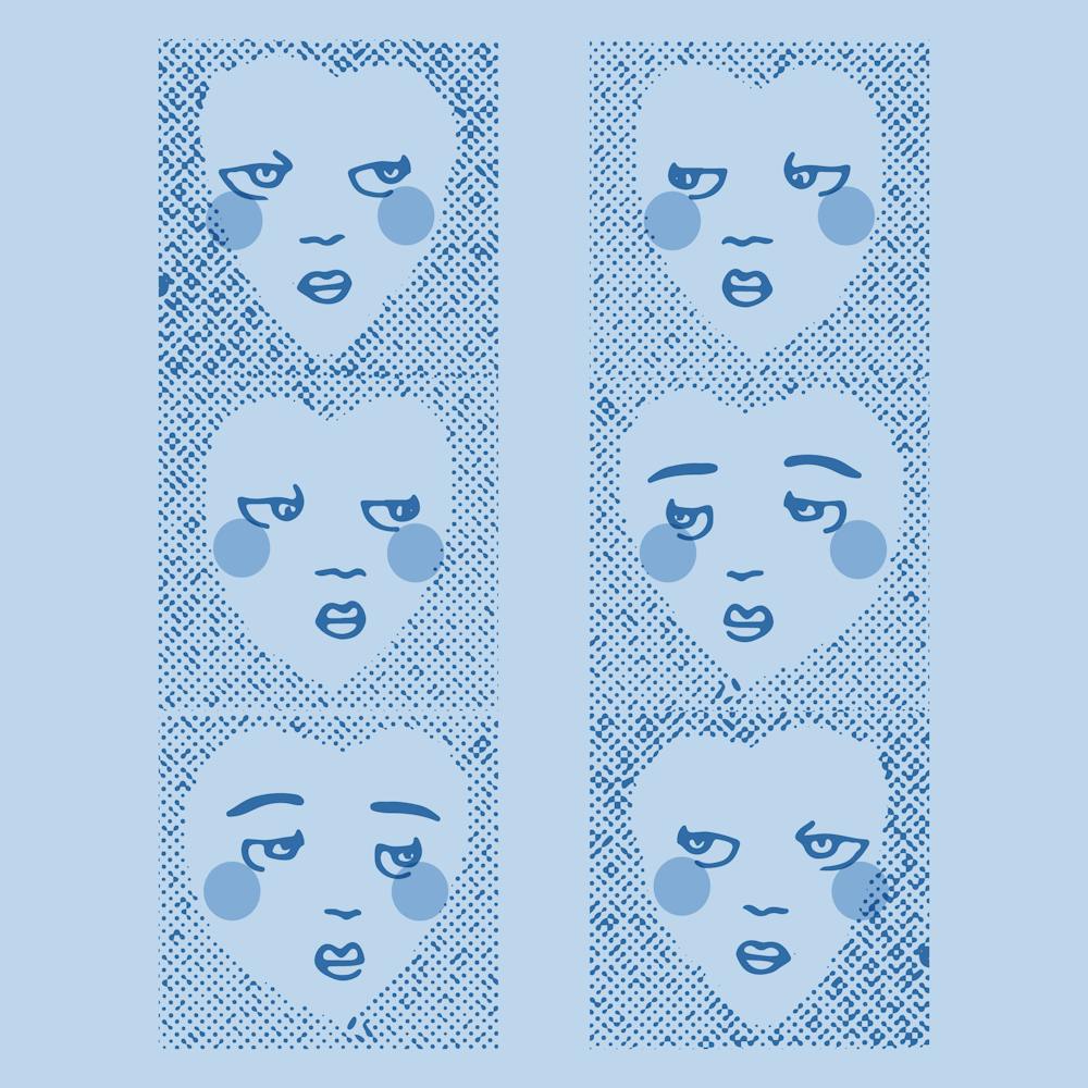 whimsical heart-shaped face design - soft blue - vintage whimsigoth aesthetic 1