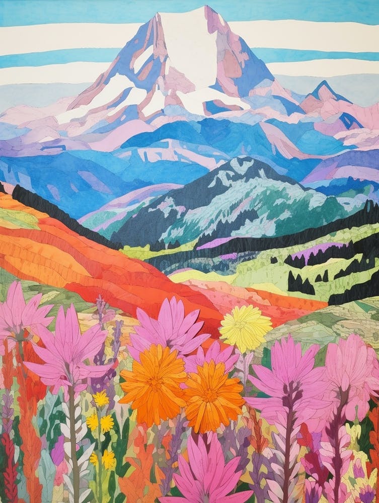 Mount Baker United States 2 Farbenfrohe Bergillustration