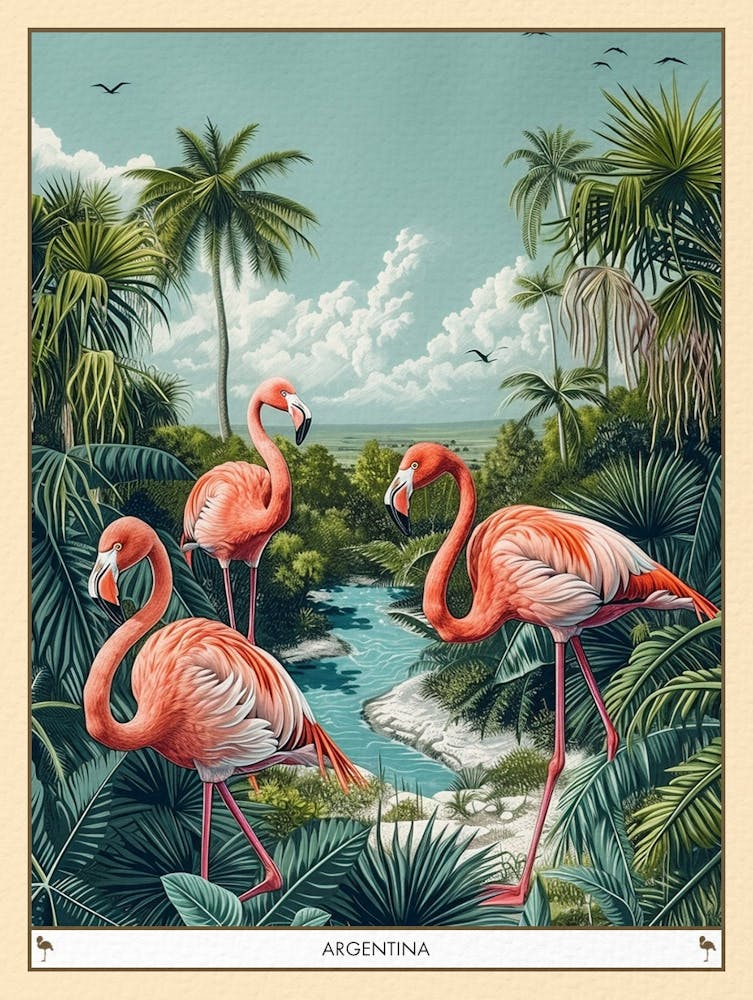 Großer Flamingo Argentinien Tropische Illustration 2 Plakat