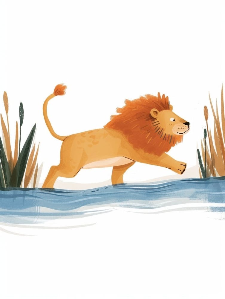 Afrikanischer Löwe Einen Fluss Überquerend Clipart 3