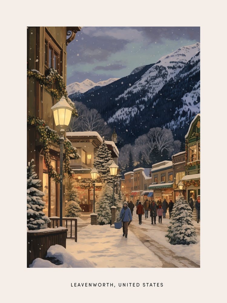 Vintage Winter Poster Leavenworth Washington 5