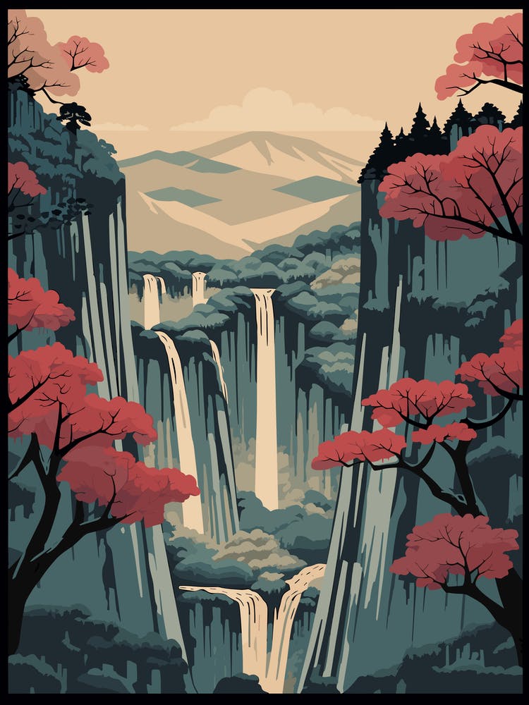 Shiraito Falls, Japan Vintage Travel Art 4