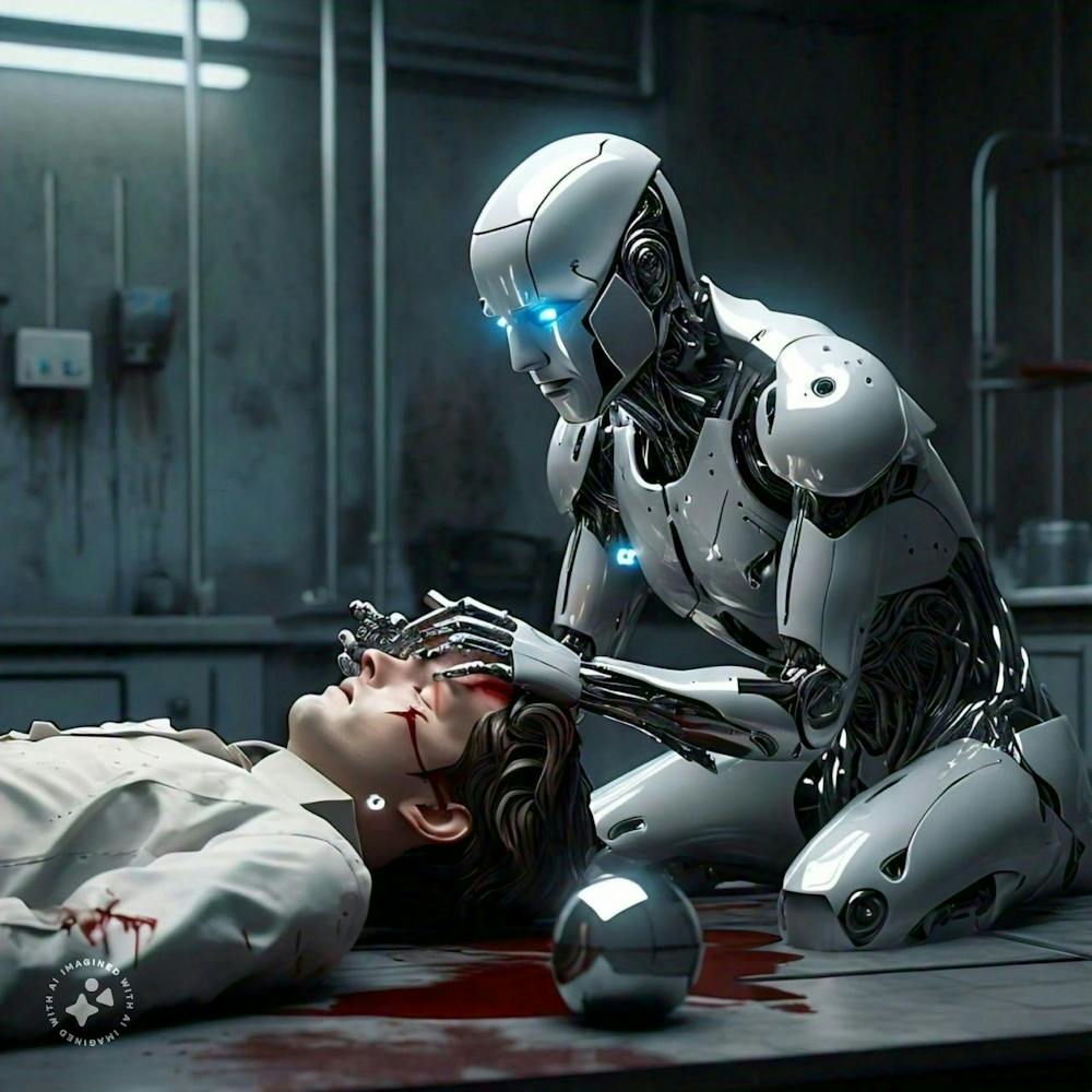 Passionierter Roboter, der Mitgefühl für den Menschen zeigt