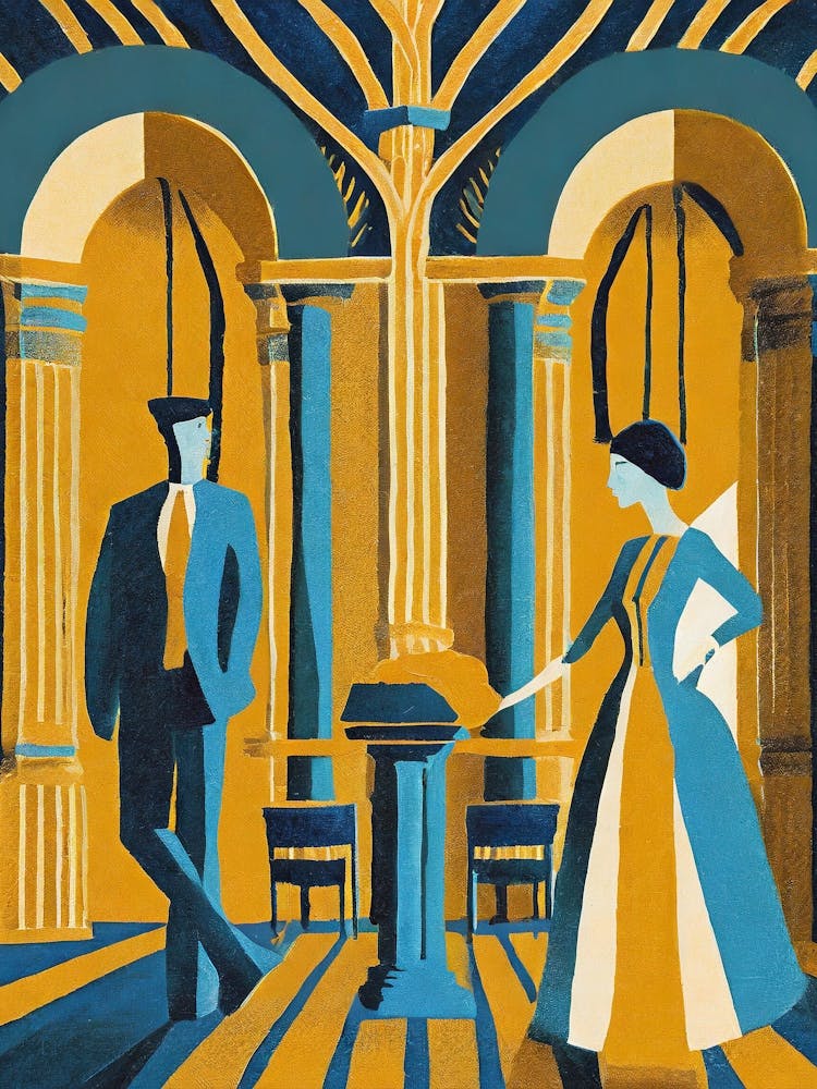 1920s Art Deco Scene With Elegant Figures And Architecture 1
