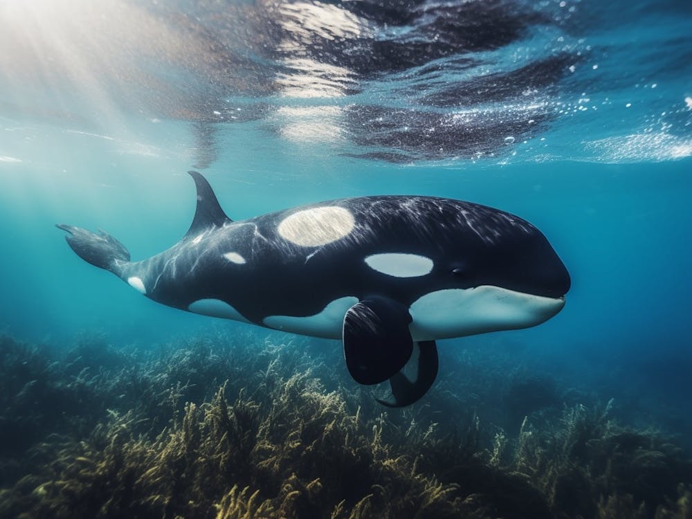 Realistic Photograpjy Of Underwater Orca Whale
