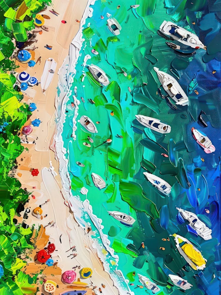 Sardinia Summer Beach Aerial View Impasto Oil Painting Travel