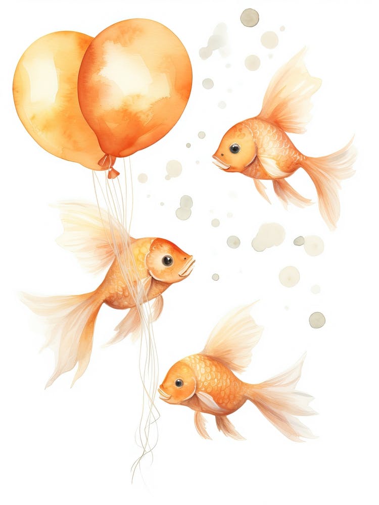 Fish Flying With Autumn Fall Pumpkins And Balloons Watercolour Nursery 1