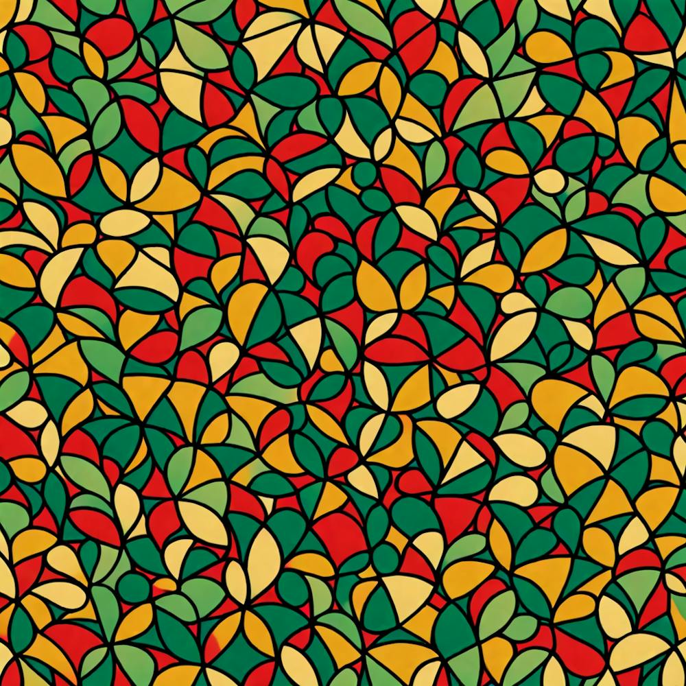 Nahtloses Mosaikmuster, Ein Muster mit abstrakten geometrischen Formen mit parallelen Linien und senffarbenen, rustikalen grünen und roten Farben, 126