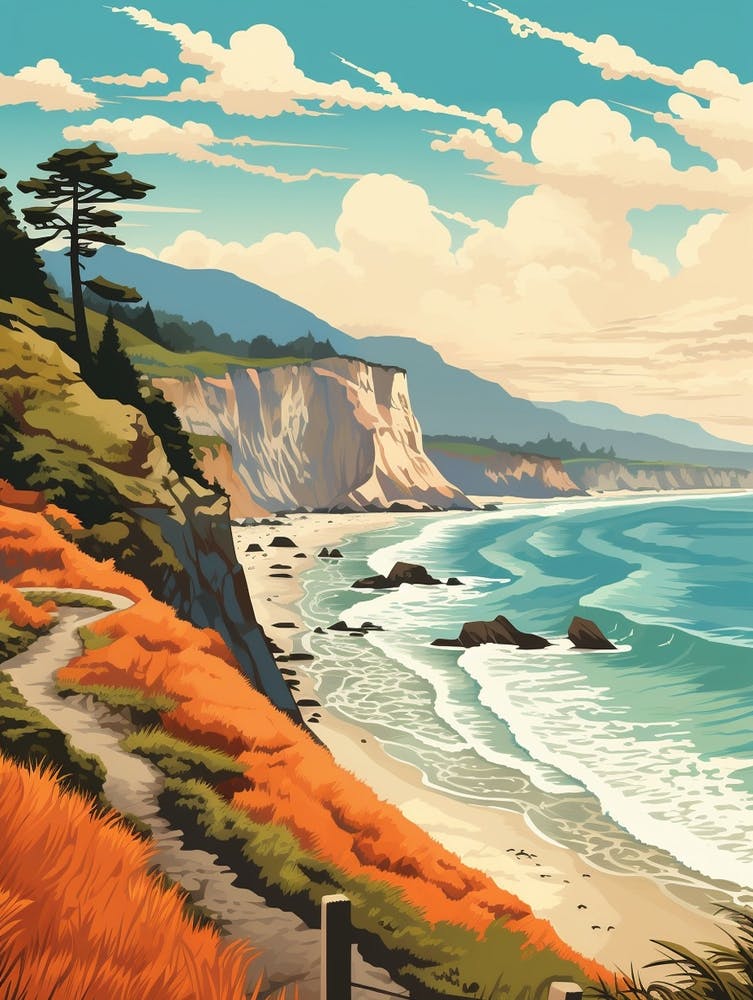 West Coast Trail New Zealand 2 Vintage Travel Illustration
