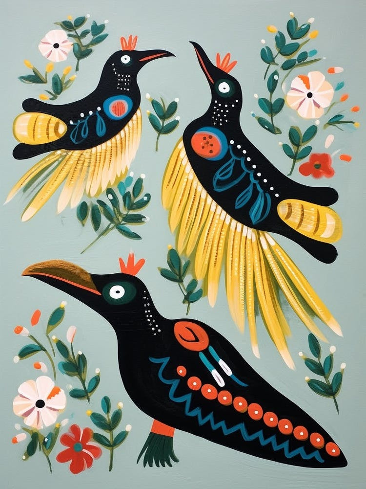 Folk Style Bird Painting Cormorant